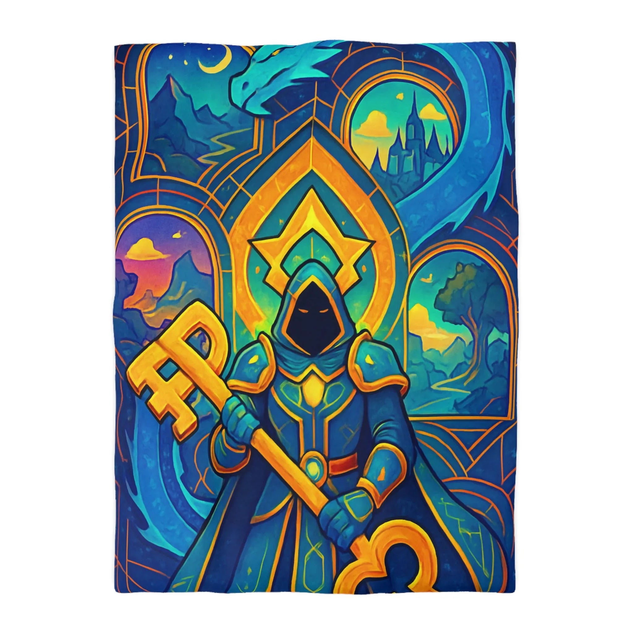 Housse de Couette Magicien Mystique avec Clef et Dragon pour Ambiance Enchantée