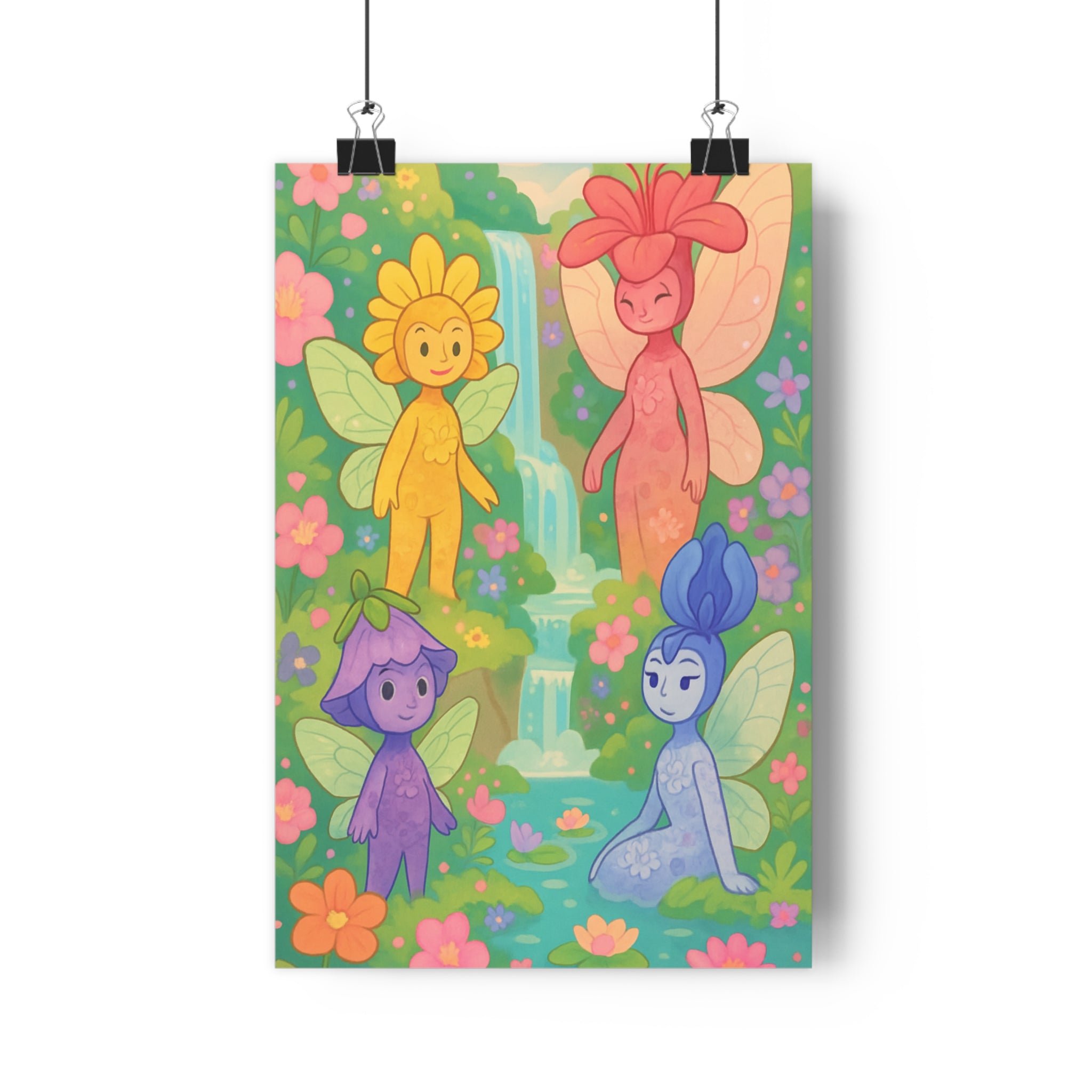 Poster décoratif anime féerique pastel jaune rose bleu violet salon chambre magique ambiance fantastique