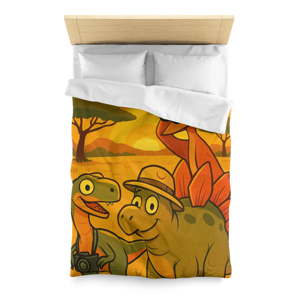 Housse de couette enfant illustrée dinosaures amusants safari coucher de soleil savane jungle