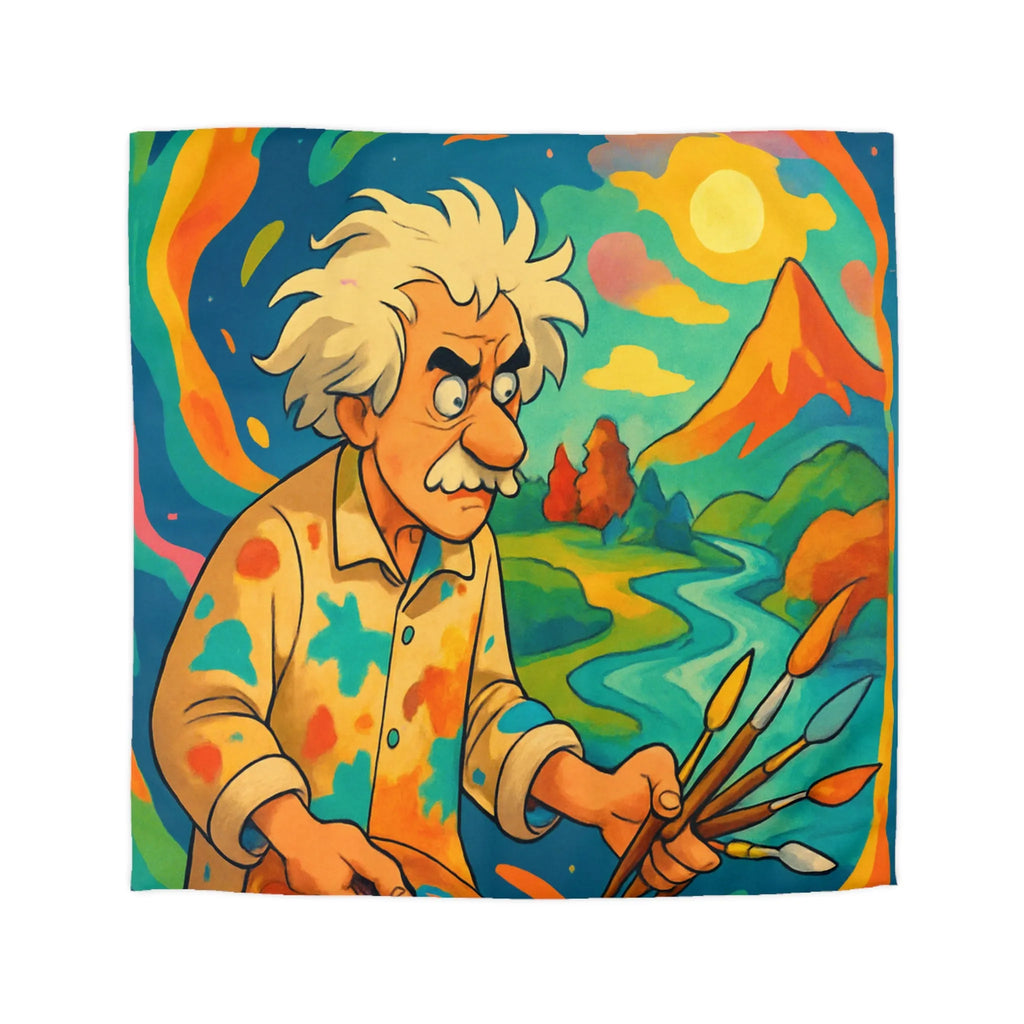 Housse de couette artistique avec peintre et paysage vibrant aux couleurs éclatantes