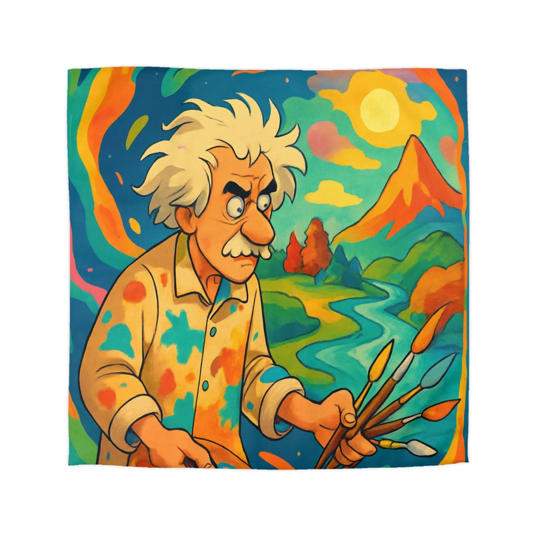 Housse de couette artistique avec peintre et paysage vibrant aux couleurs éclatantes