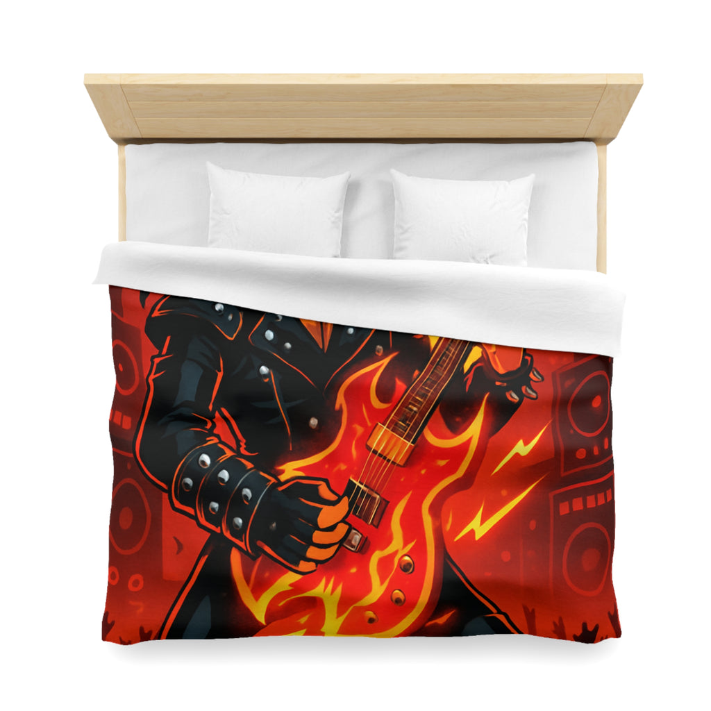 Housse de couette rock énergique avec guitariste enflammé et ambiance concert spectaculaire