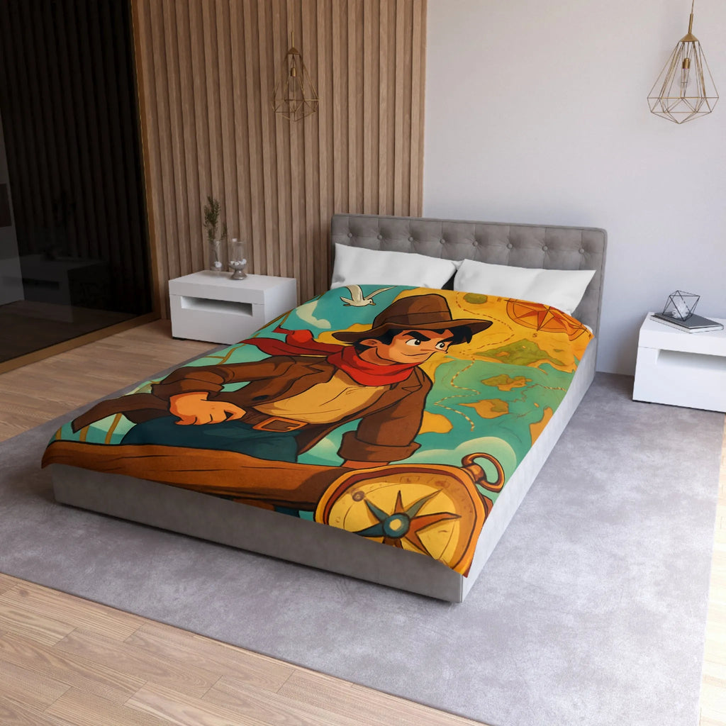 Aventure en Haute Mer avec Explorateur et Carte au Trésor, Housse de Couette Unique