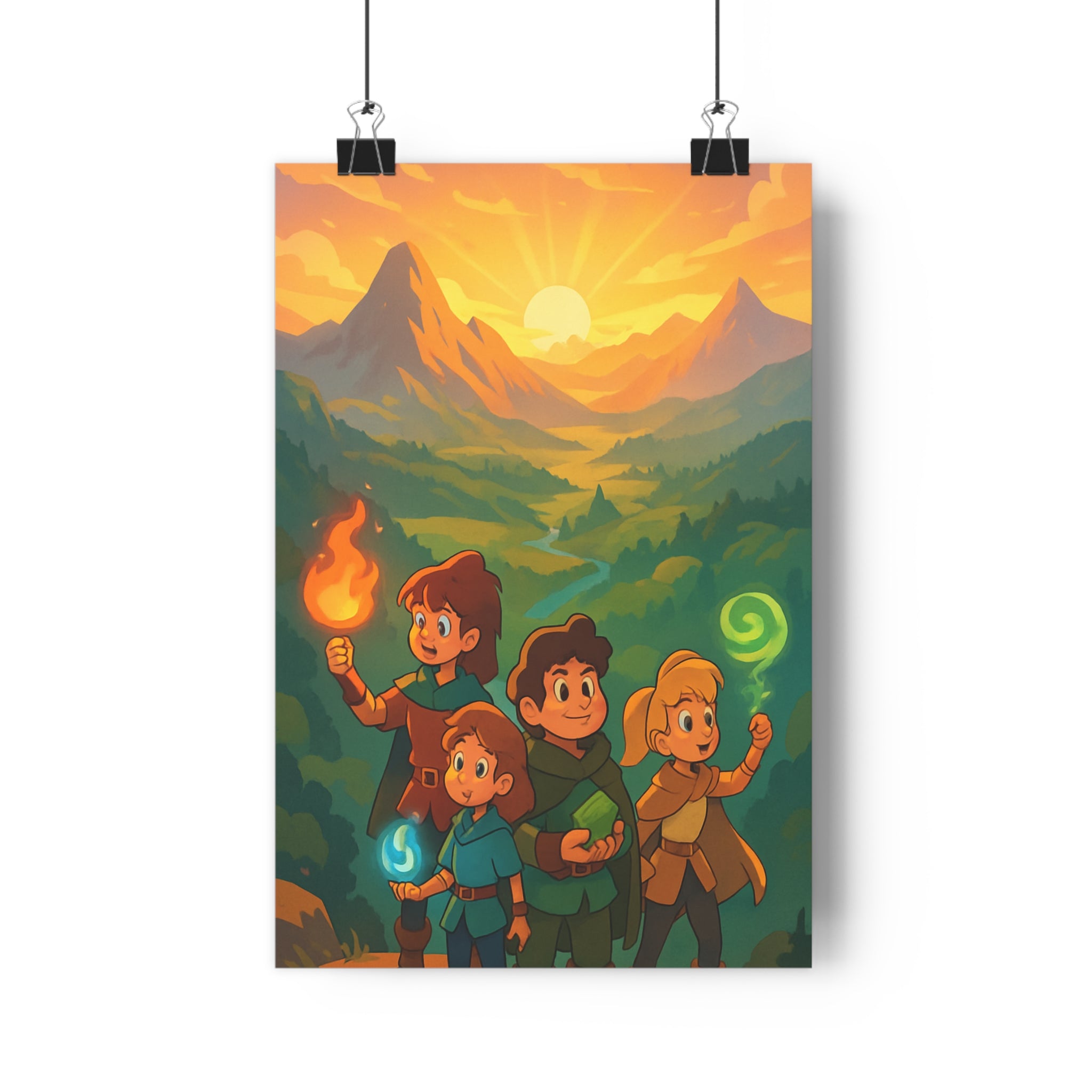 Poster décoratif épique cartoon aventurier magique couleurs mystique salon chambre enfant voyage forêt montagne