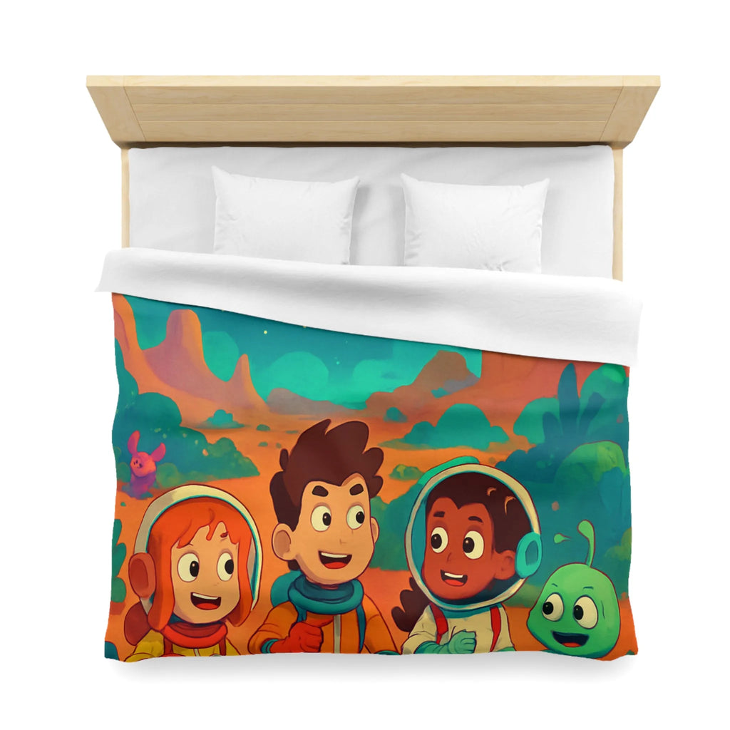 Housse de couette espace enfants, design coloré avec astronautes et paysages interstellaires