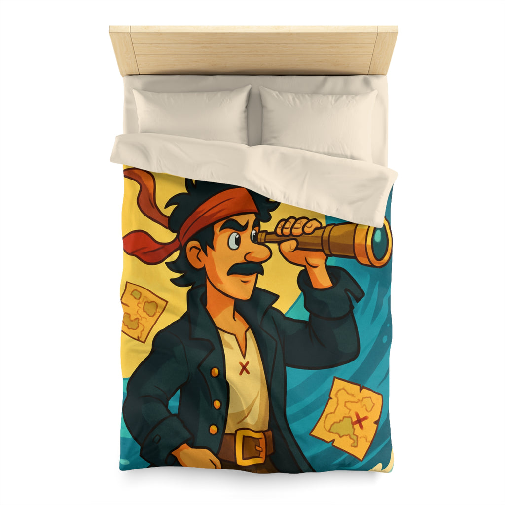 Housse de Couette Pirate pour Chambre Adulte avec Carte Trésor et Vagues Océaniques