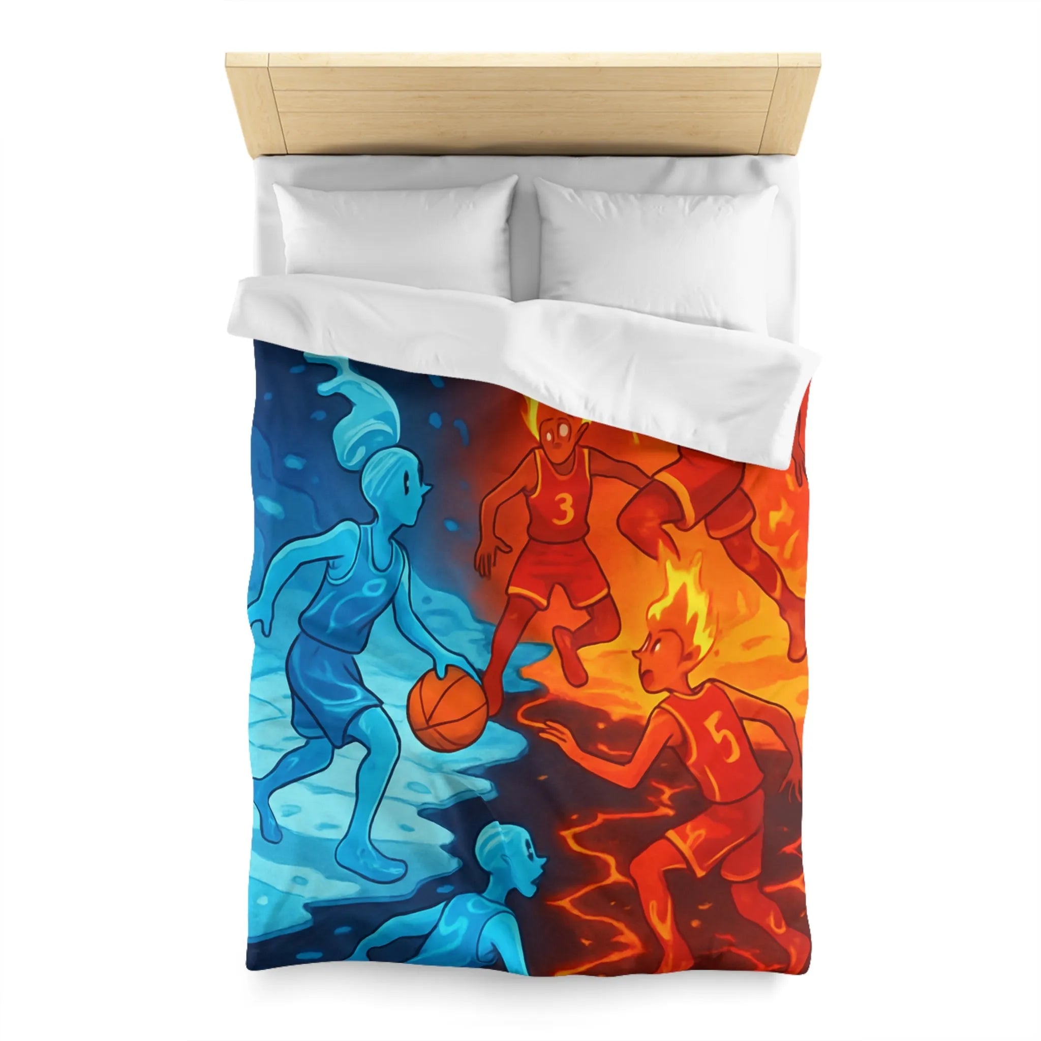 Housse de couette avec design artistique de basketball feu et glace spectaculaire