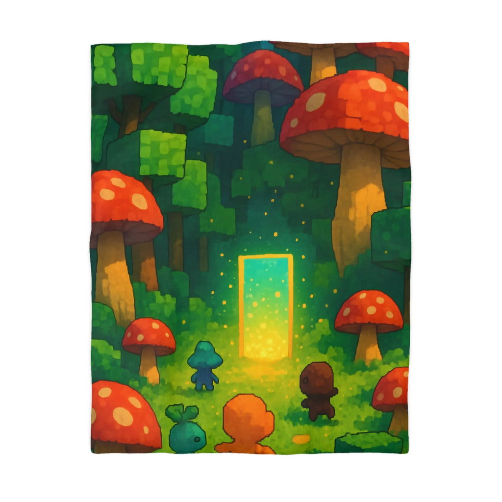 Housse de couette forêt enchantée avec créatures mignonnes et champignons rouges géants magiques