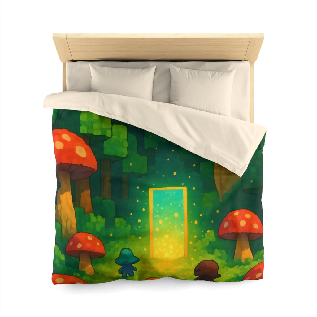 Housse de couette forêt enchantée avec créatures mignonnes et champignons rouges géants magiques