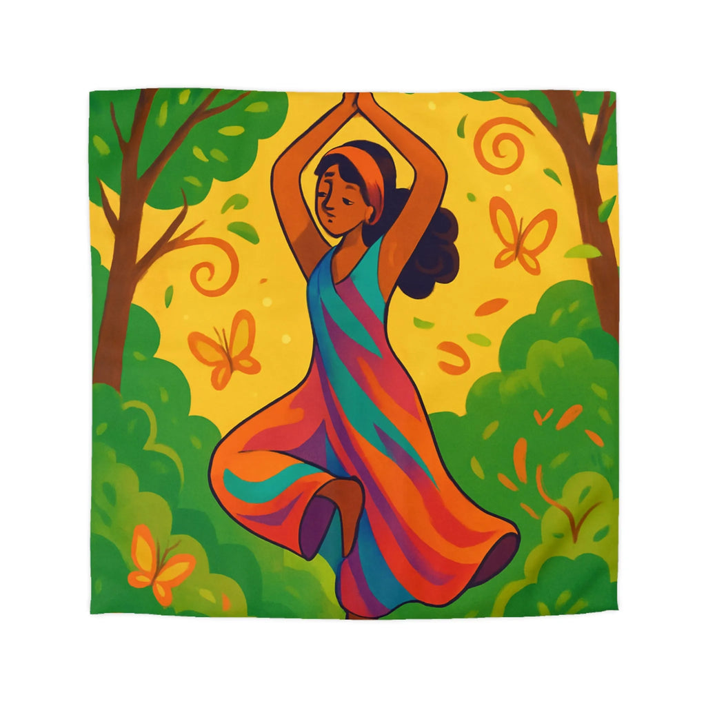 Housse de couette avec illustration apaisante d'une jeune femme méditant en nature