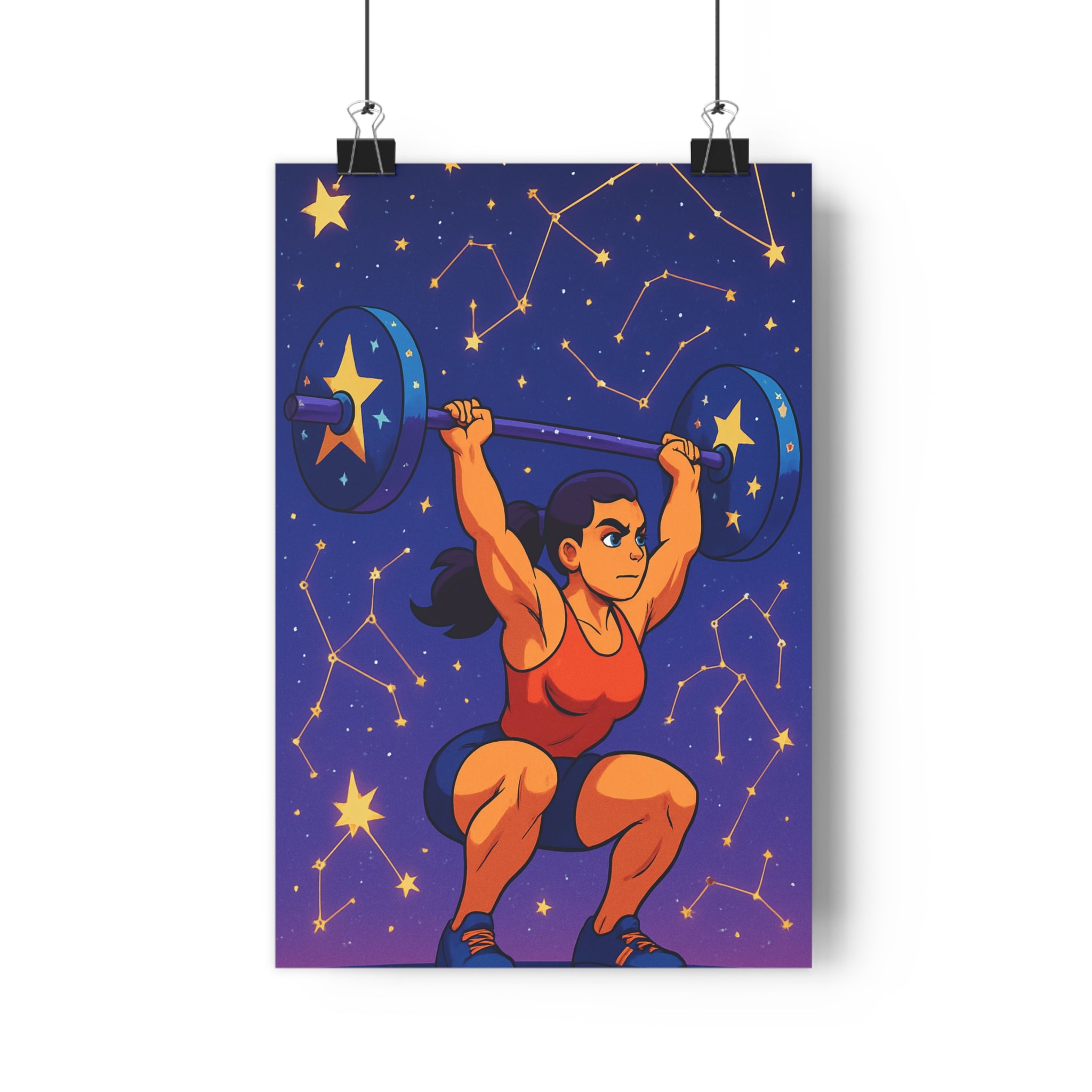 Poster décoratif cartoon bleu orange dynamique motivation sport salle ambiance cosmique étoiles constellations vibrant