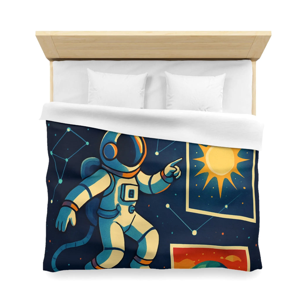 Housse de Couette Espace: Astronaute Flottant parmi Planètes et Constellations, Nuit Étoilée