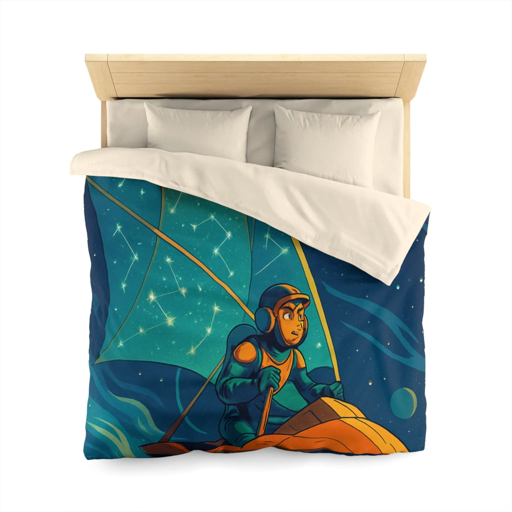 Housse de couette enfant avec cosmonaute naviguant sous la voile céleste étoilée