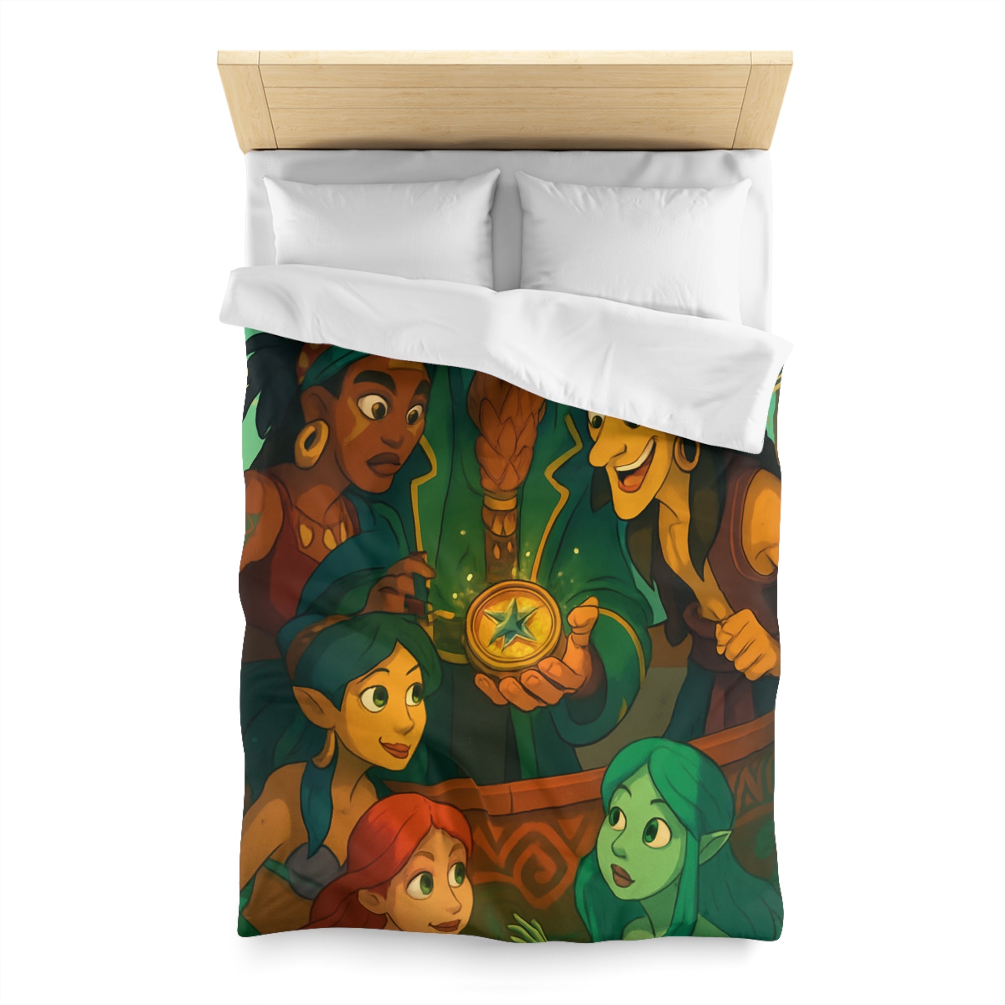 Housse de couette pirate et sirènes avec trésor sur mer émeraude et ciel