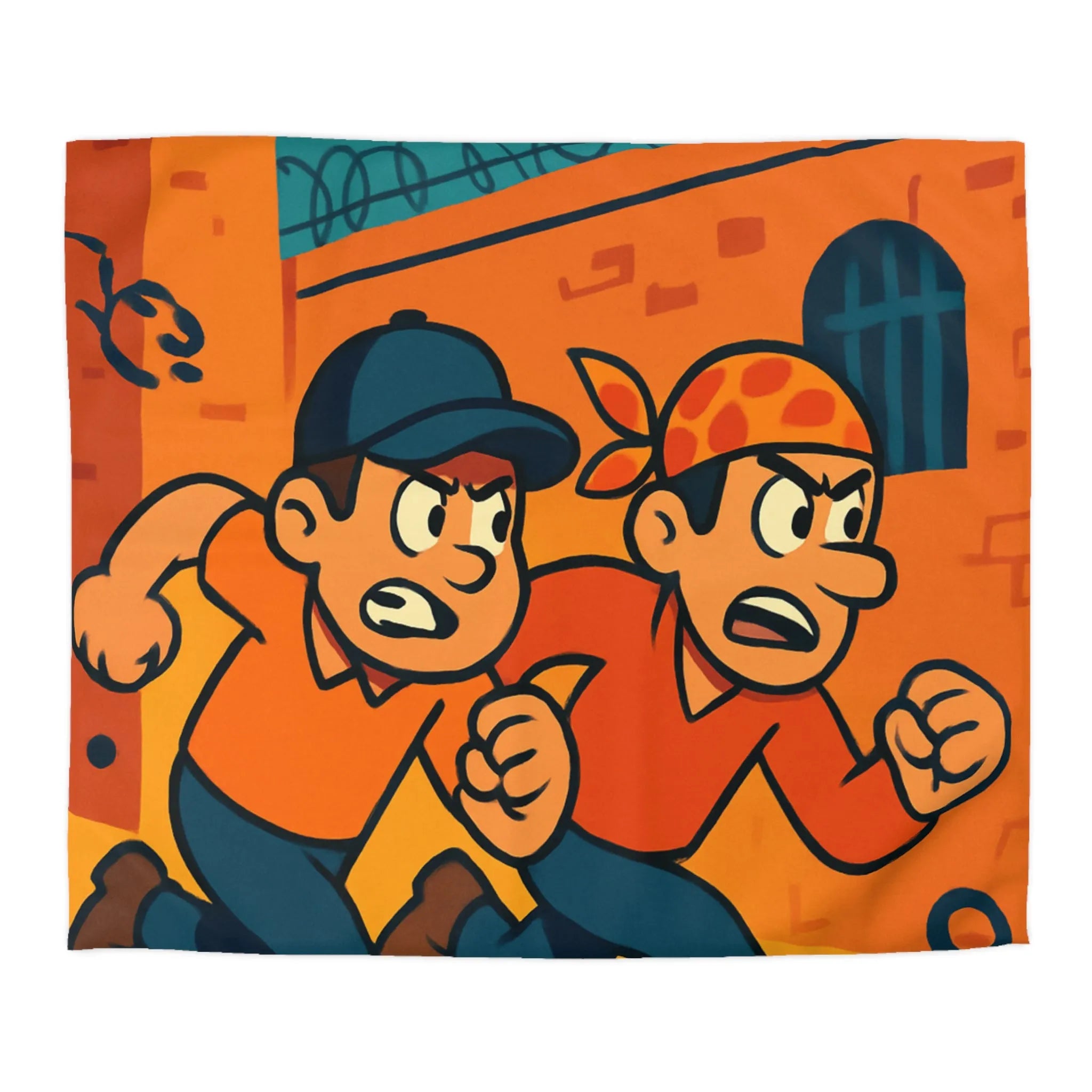 Housse de couette cartoon évasion prisonniers, ambiance aventure et couleurs vives captivantes