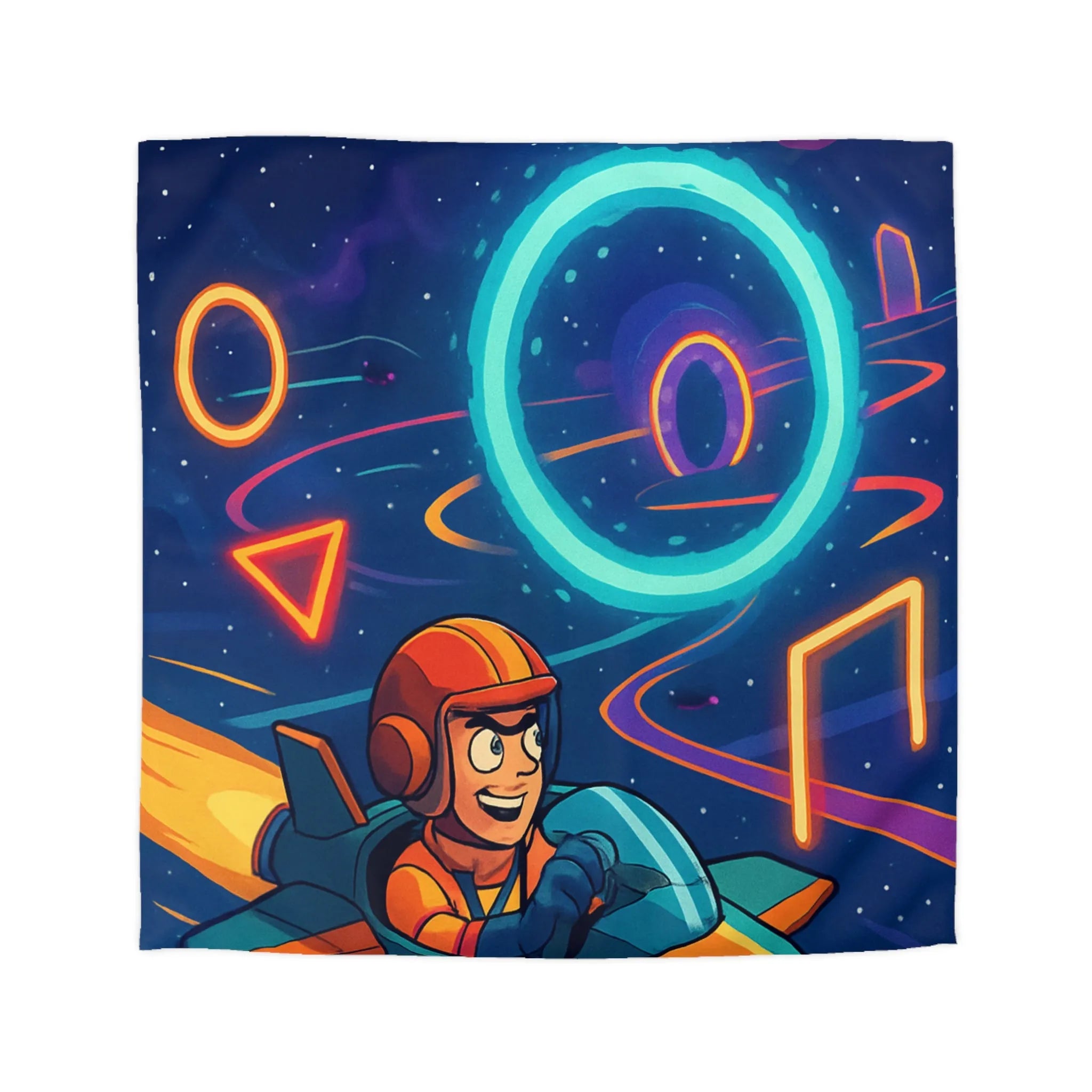 Housse de Couette Enfantine avec Motifs Spatiaux et Dessins de Vaisseau Spatial