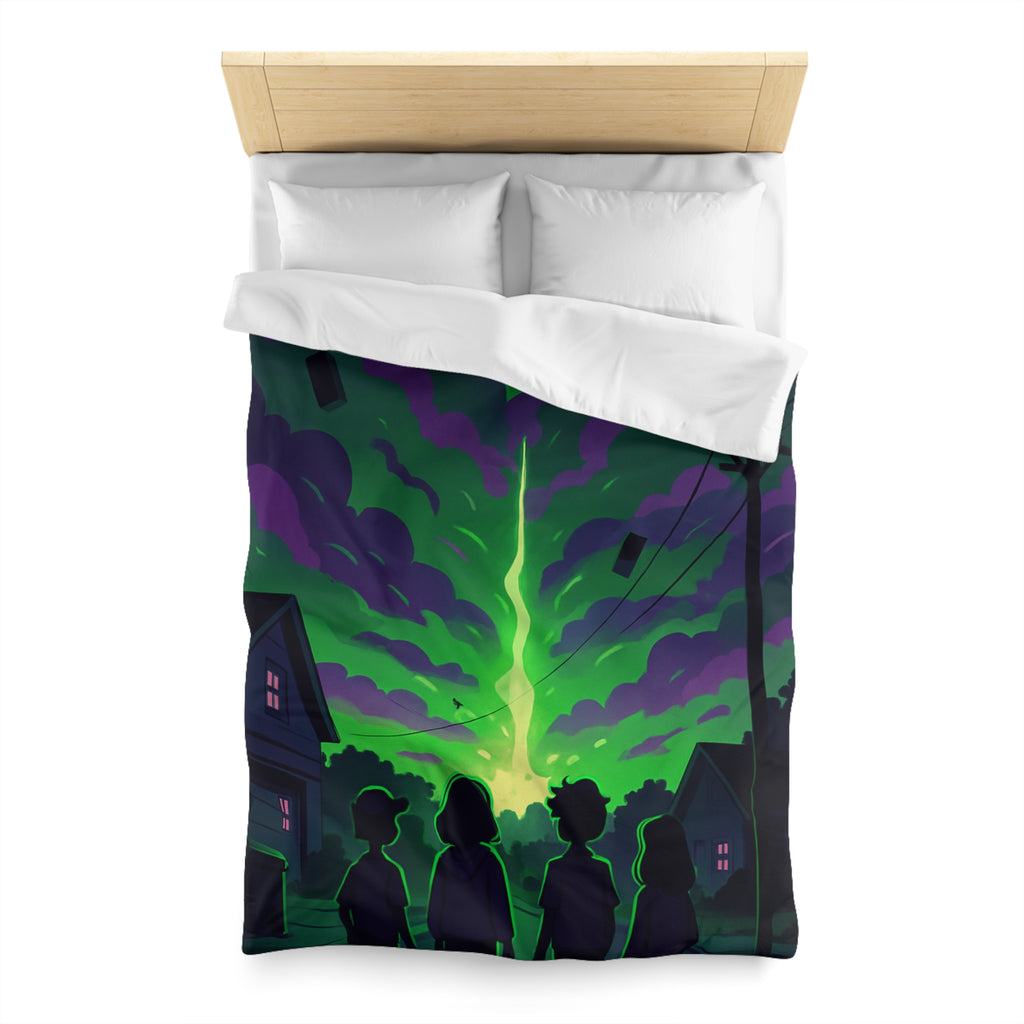 Housse de couette pour chambre avec ciel nocturne mystérieux et silhouettes d'enfants