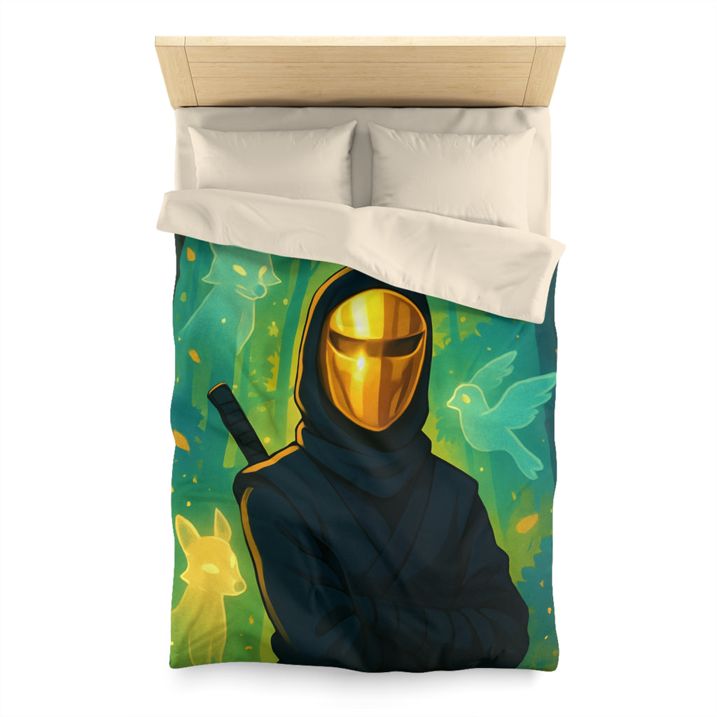 Housse de couette ninja doré avec animaux mystiques et forêts enchantées lumineuses
