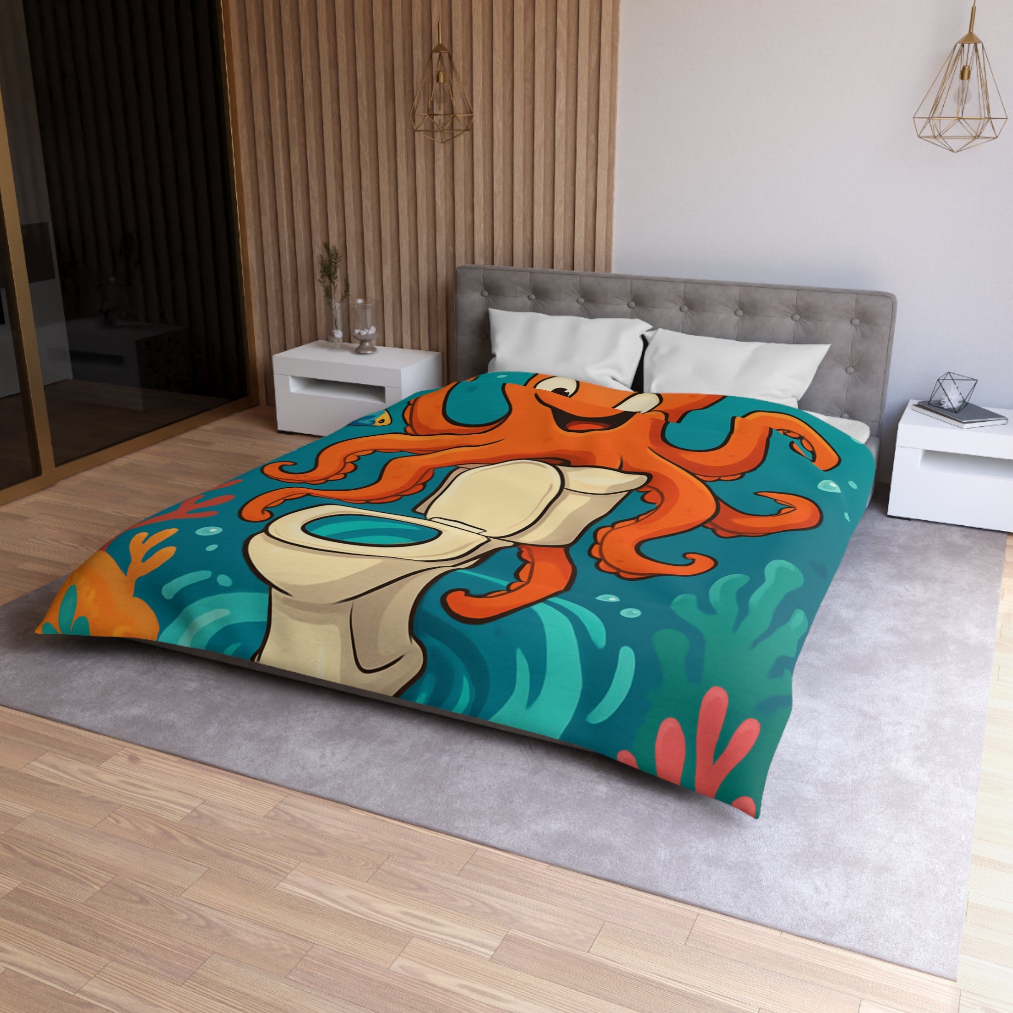 Housse de Couette Thème Marin avec Poulpe Joyeux et WC Tourbillonnant