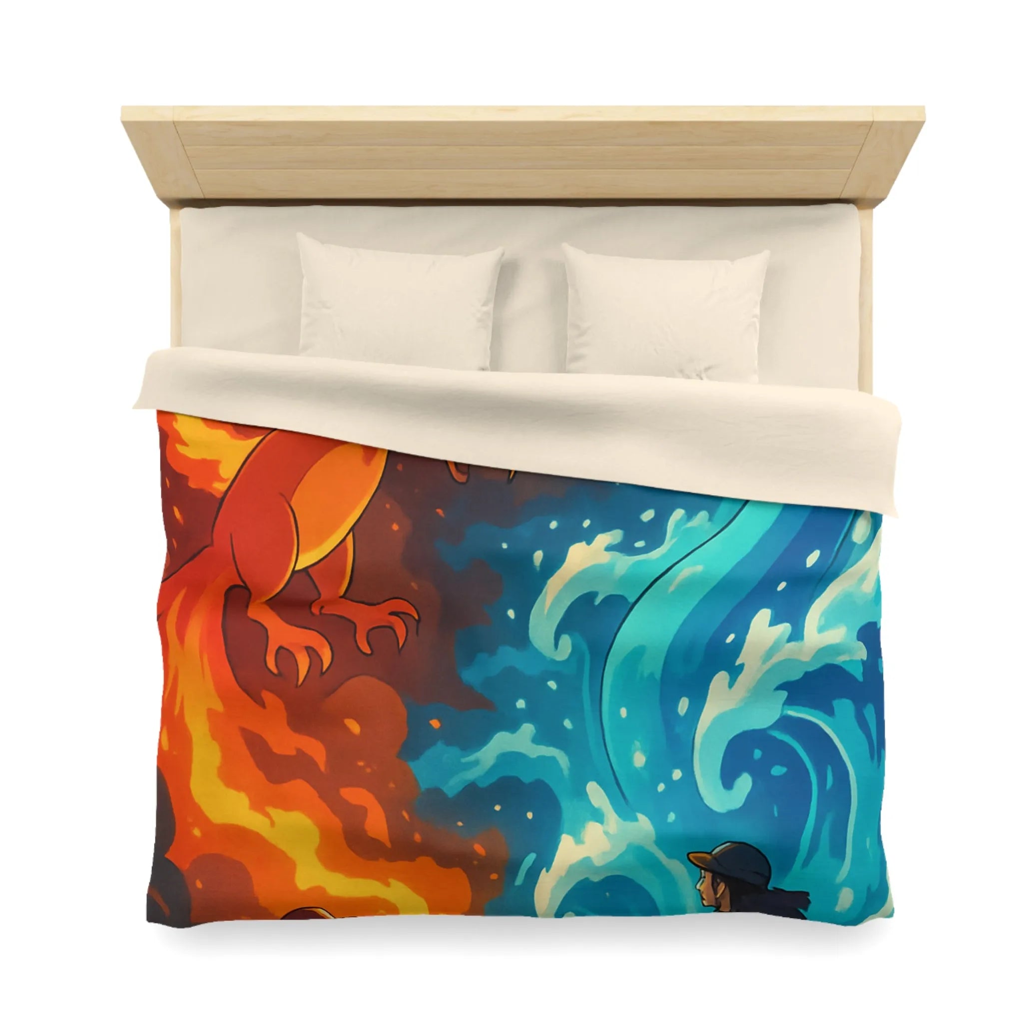 Housse de couette aventure épique avec créatures de feu et glace légendaires en duel