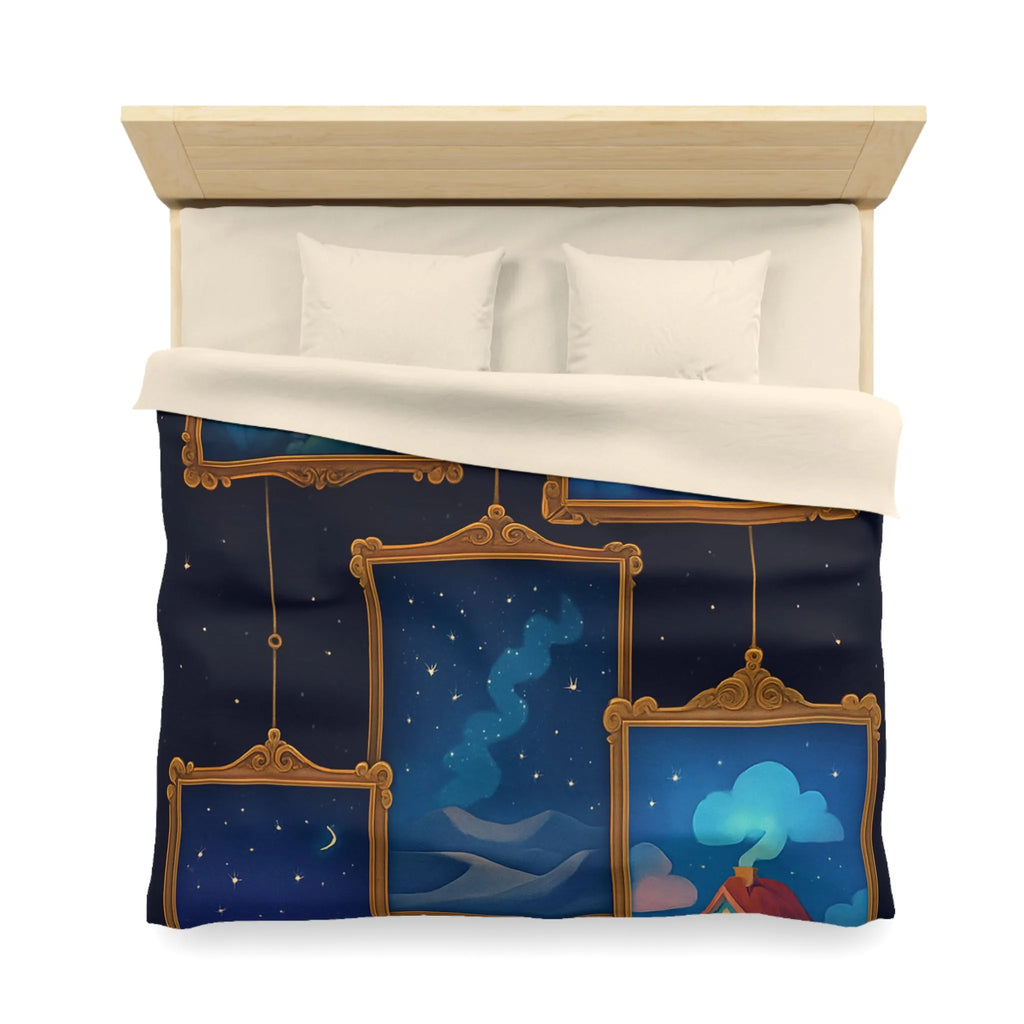 Housse de Couette Artistique avec Paysages de Nuit Étoilée et Fleuri Onirique