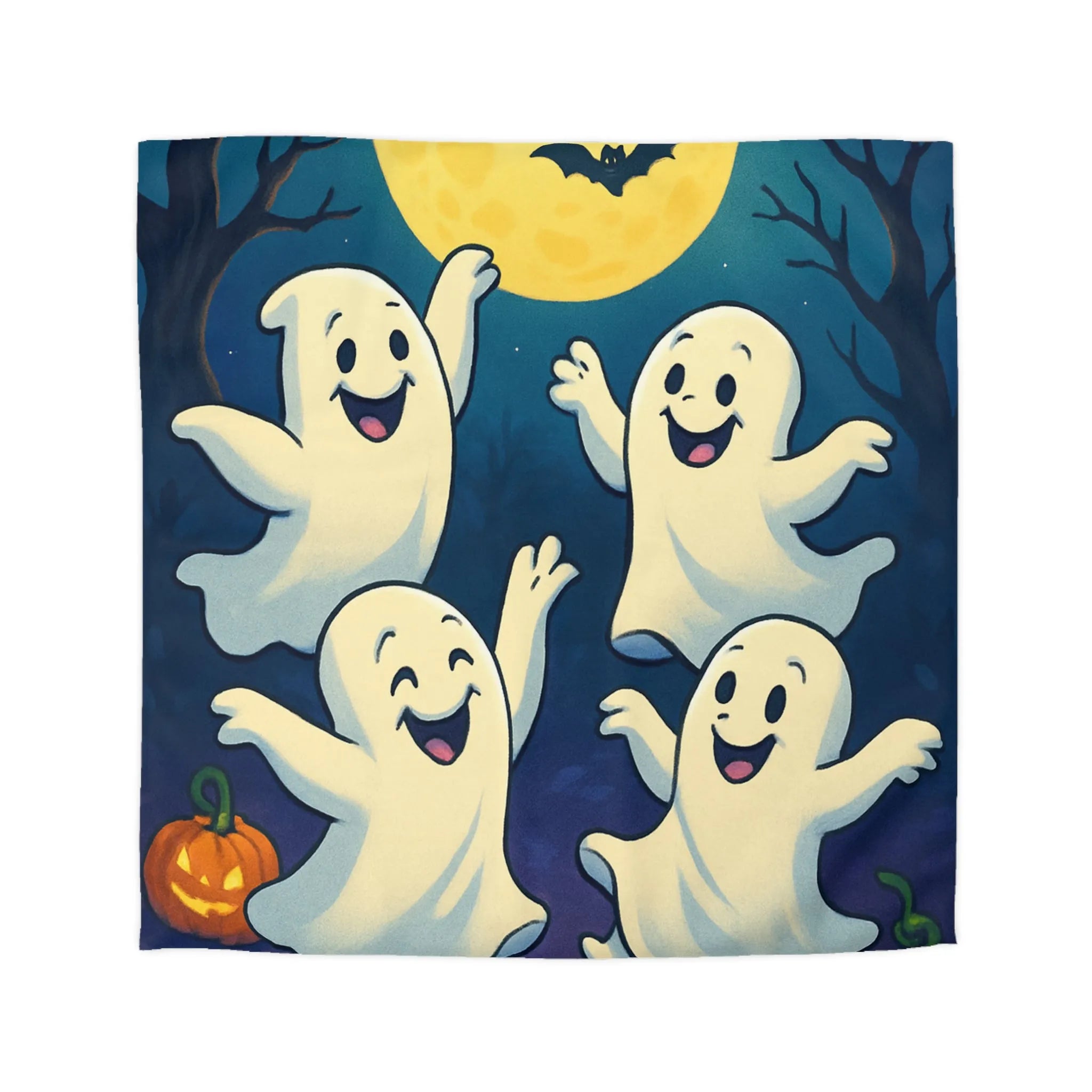 Housse de couette fantaisie avec esprits dansants sous lune et chauves-souris effrayantes