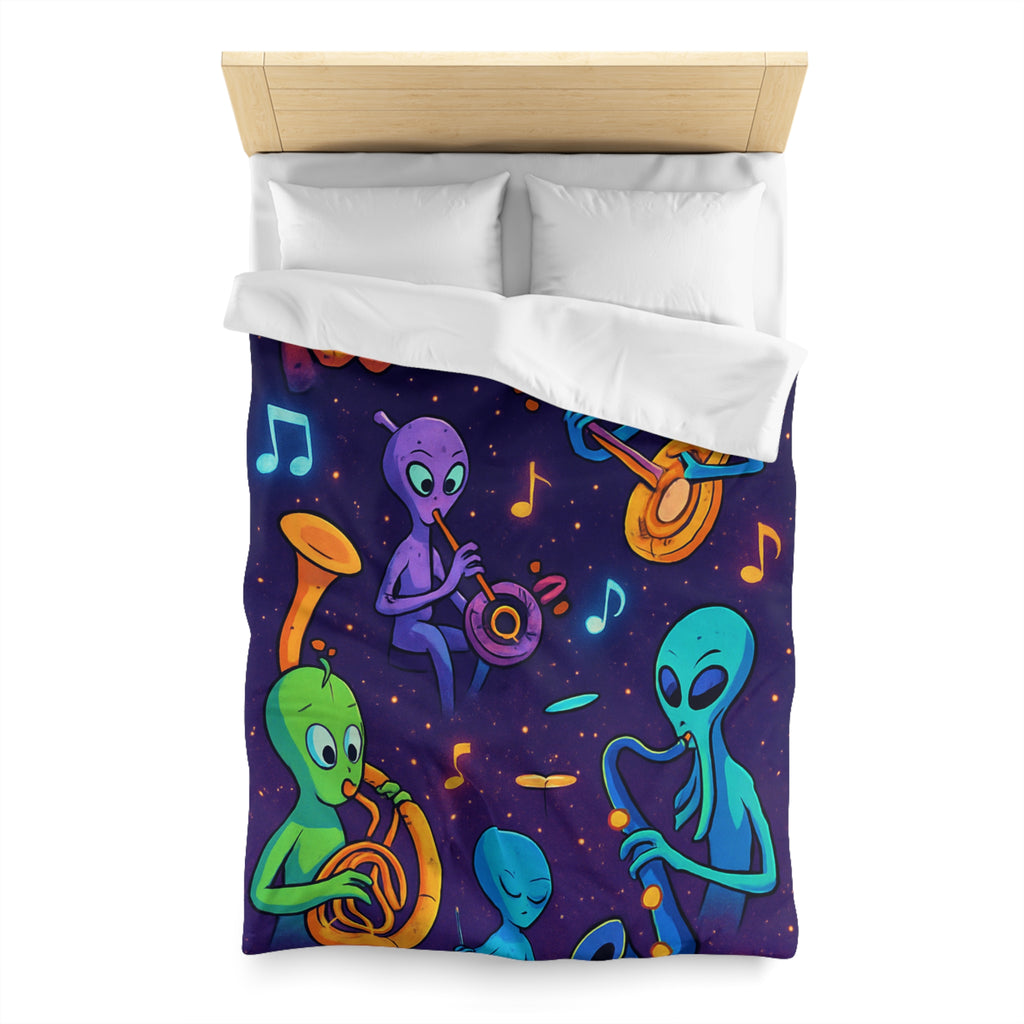 Housse de Couette Motif Aliens Musiciens Colorés Enchantant L'univers Spatial Fantastique