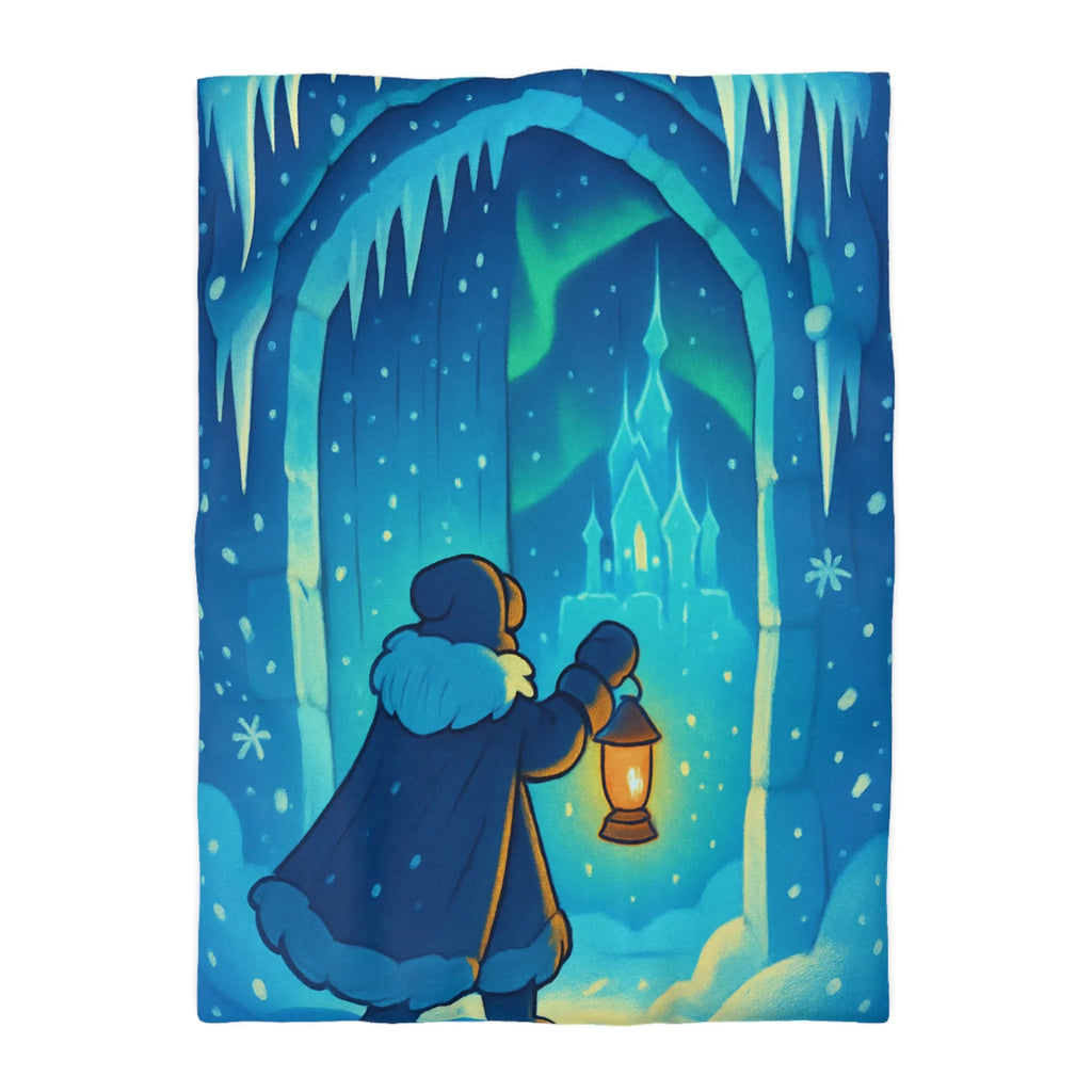 Housse de couette hivernale avec scène lumineuse de paysage enneigé et féérique