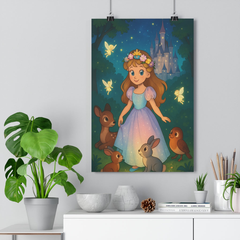 Poster décoratif enfant féerique forêt étoiles magique pastel conte chambre rêveur coloré 30x46 ambiance