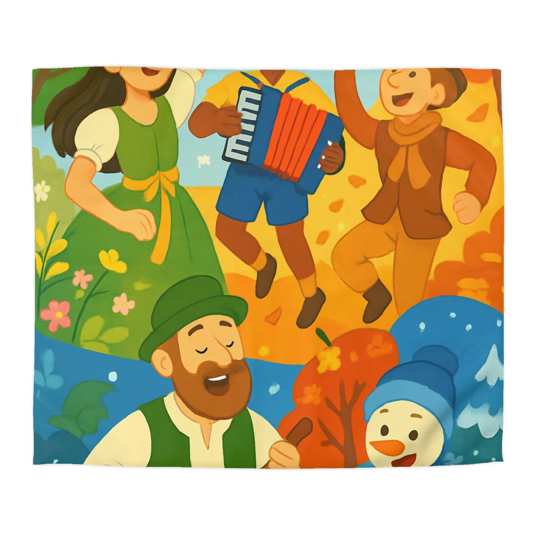 Housse de Couette Colorée aux Saisons : Illustration Danse et Fête Enfantine Joyeuse