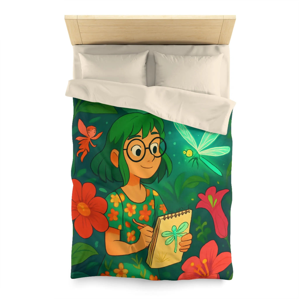 Housse de couette colorée avec fées et libellule dans un jardin enchanteur