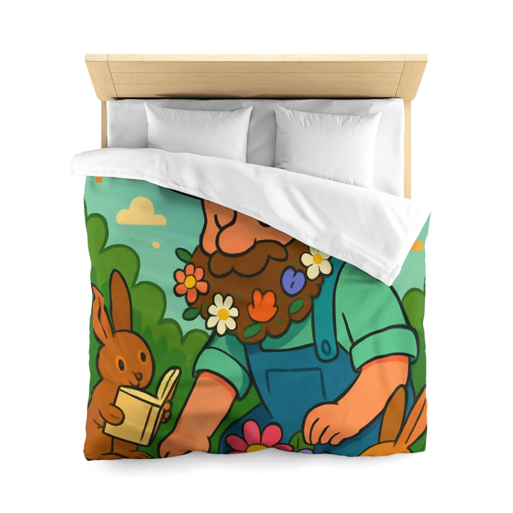 Housse de couette jardin enchanté avec fleurs, lapins et oiseaux colorés pour enfants