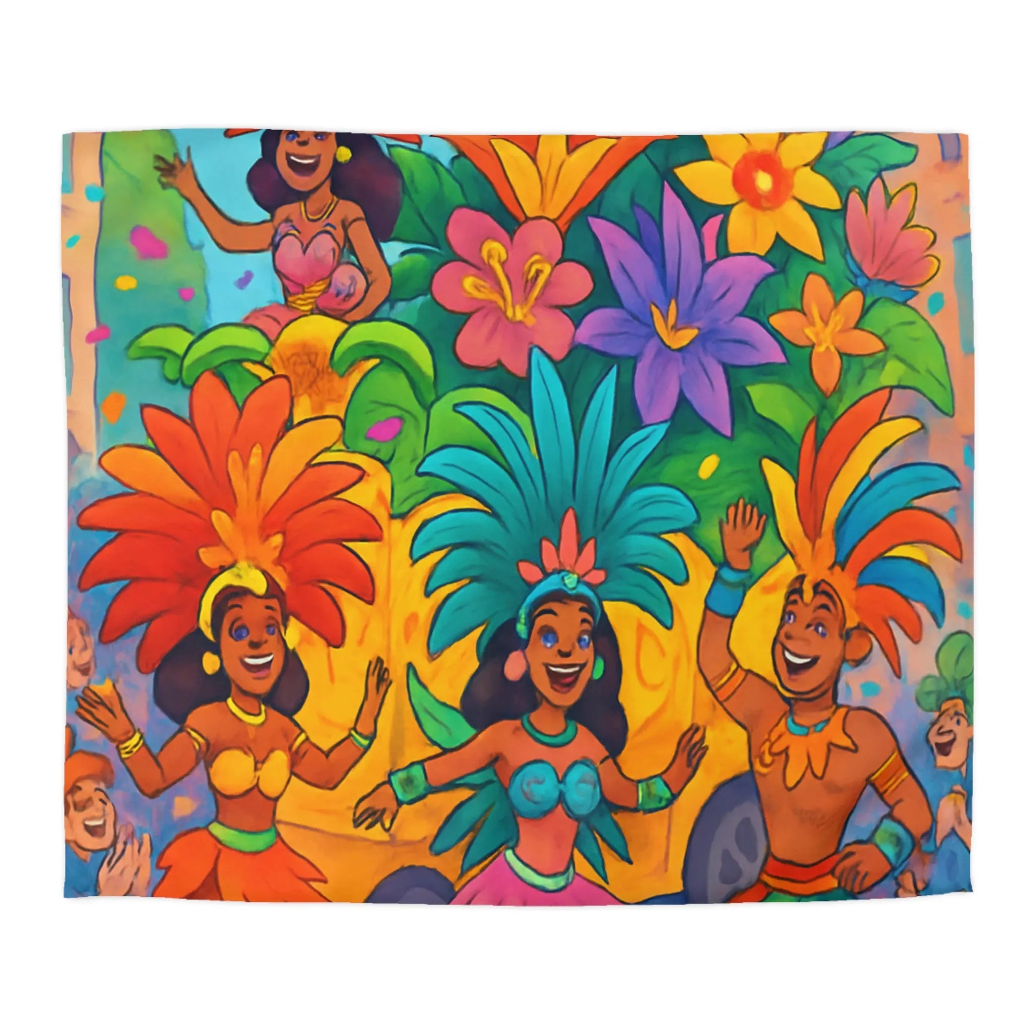 Housse de couette colorée avec danseurs et fleurs inspirée d'un carnaval tropical festif