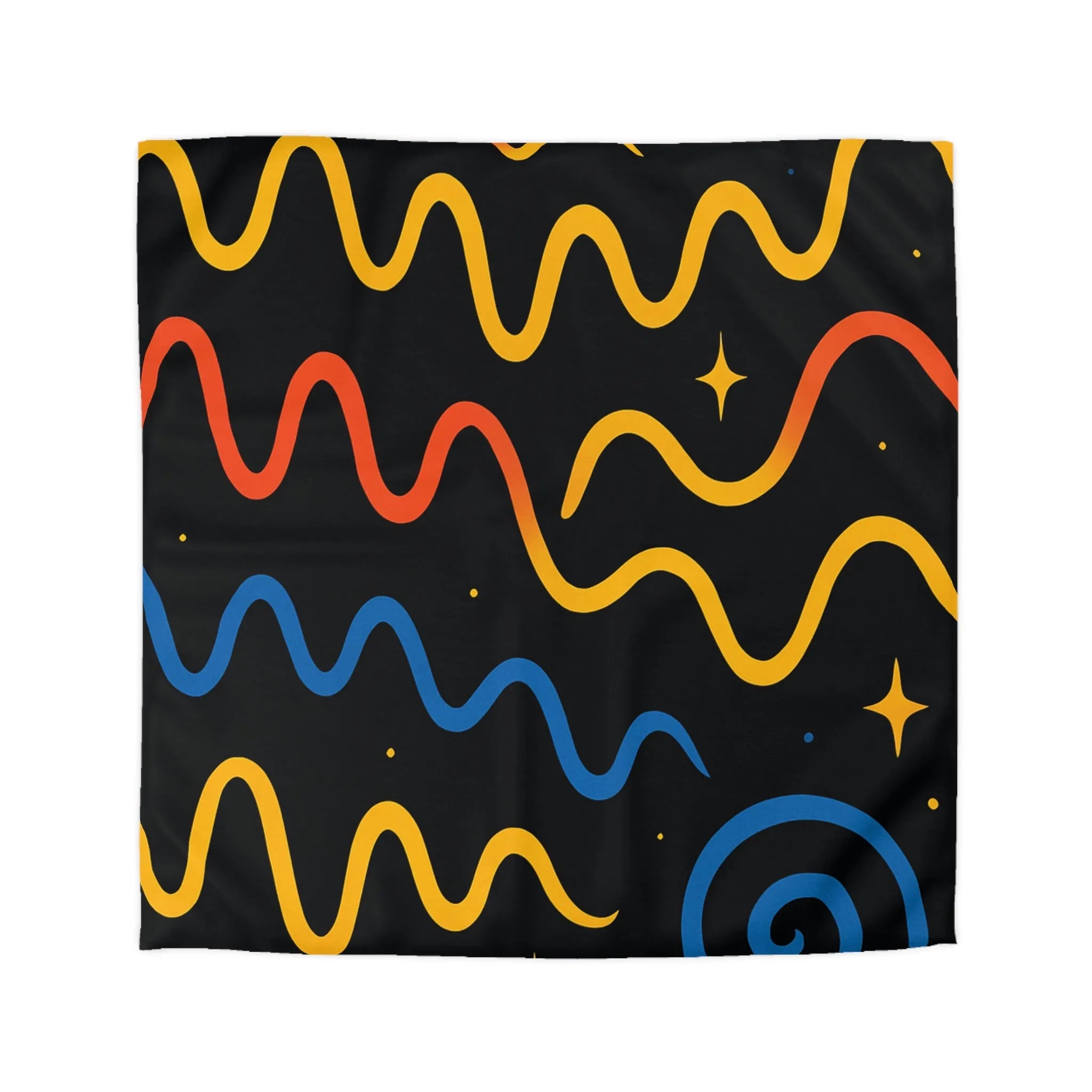 Housse de couette colorée avec motifs ondulés abstraits sur fond noir élégant