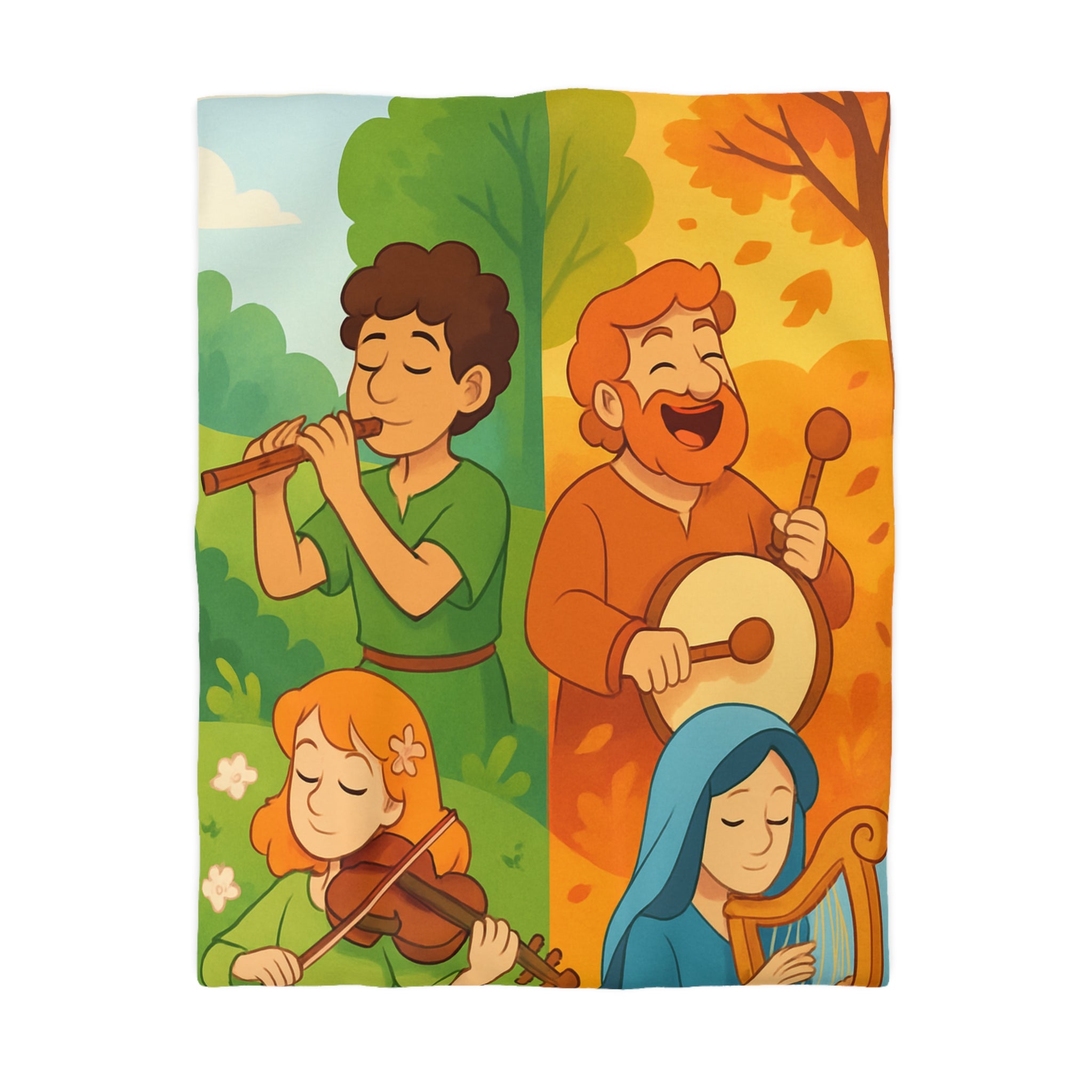 Housse de Couette Musique des Quatre Saisons Harpe Violon Tambour Flûte Enchanteur