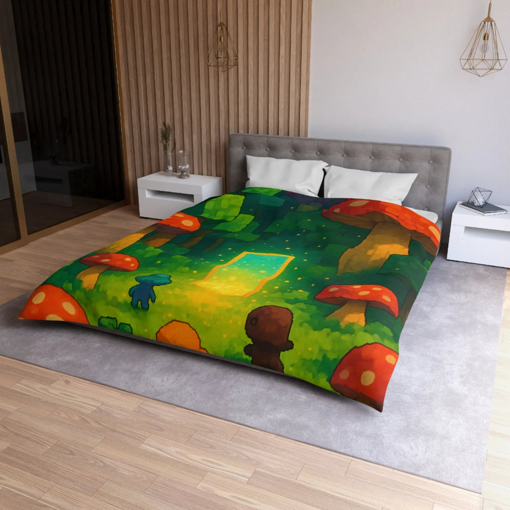 Housse de couette forêt enchantée avec créatures mignonnes et champignons rouges géants magiques