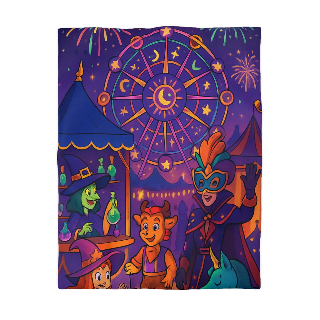 Housse de couette féerique magique avec feux d'artifice, masque et licorne bleue