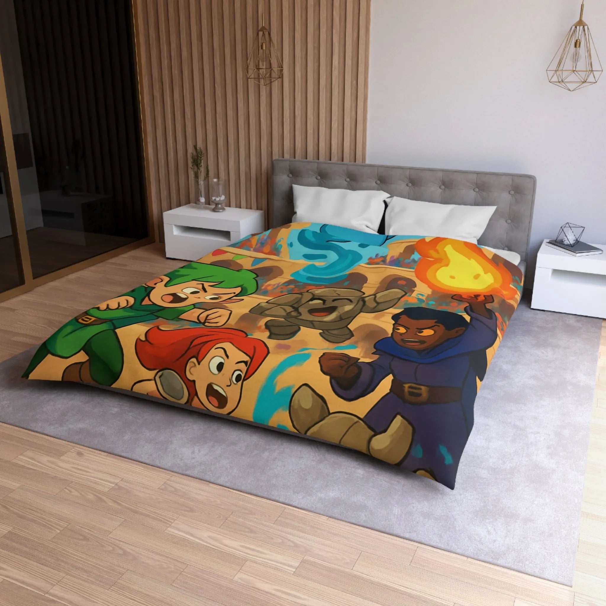 Housse de couette dynamique avec personnages de fantasy en pleine bataille épique animée