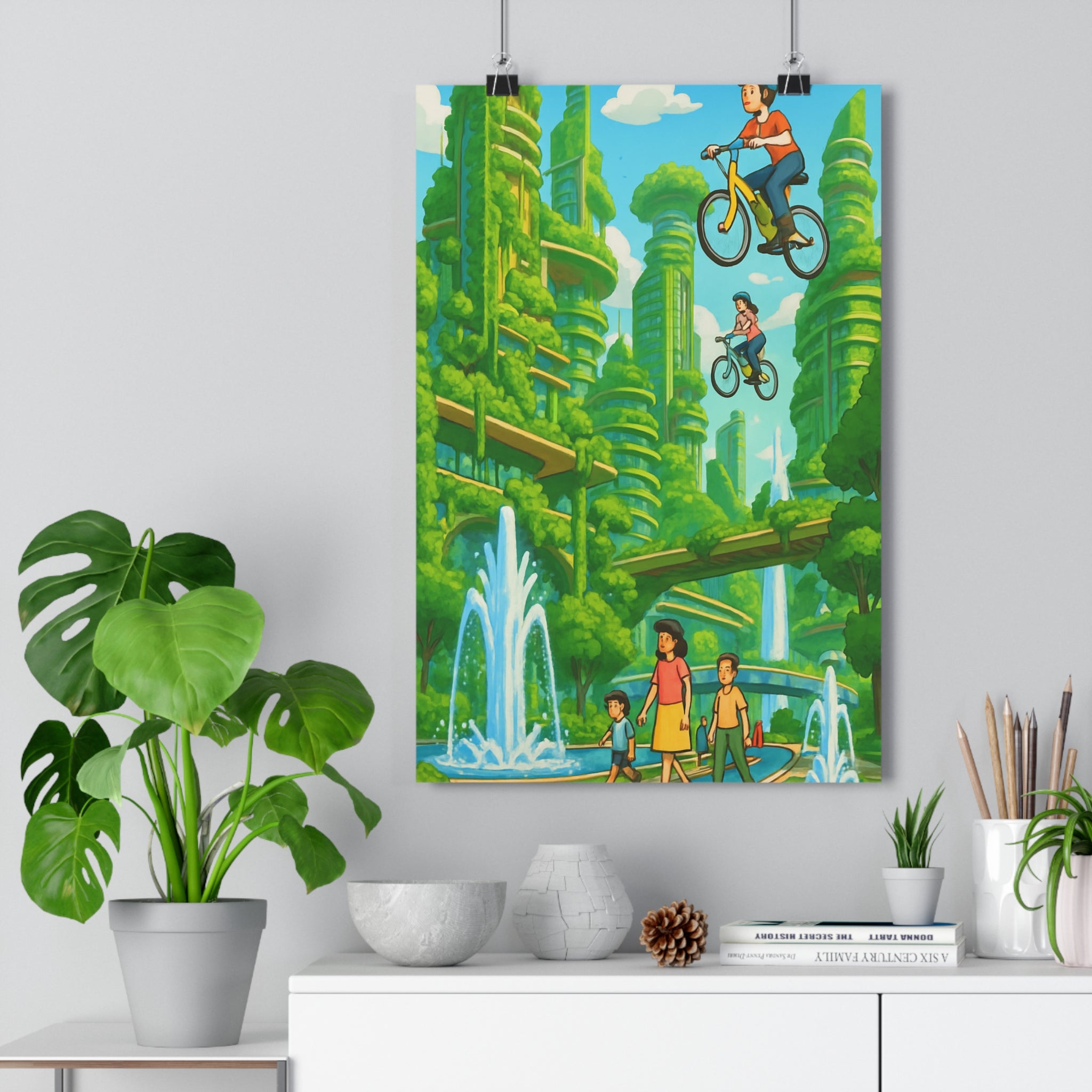 Poster décoratif futuriste cartoon vert bleu joyeux écologique salon bureau moderne dynamique original qualité