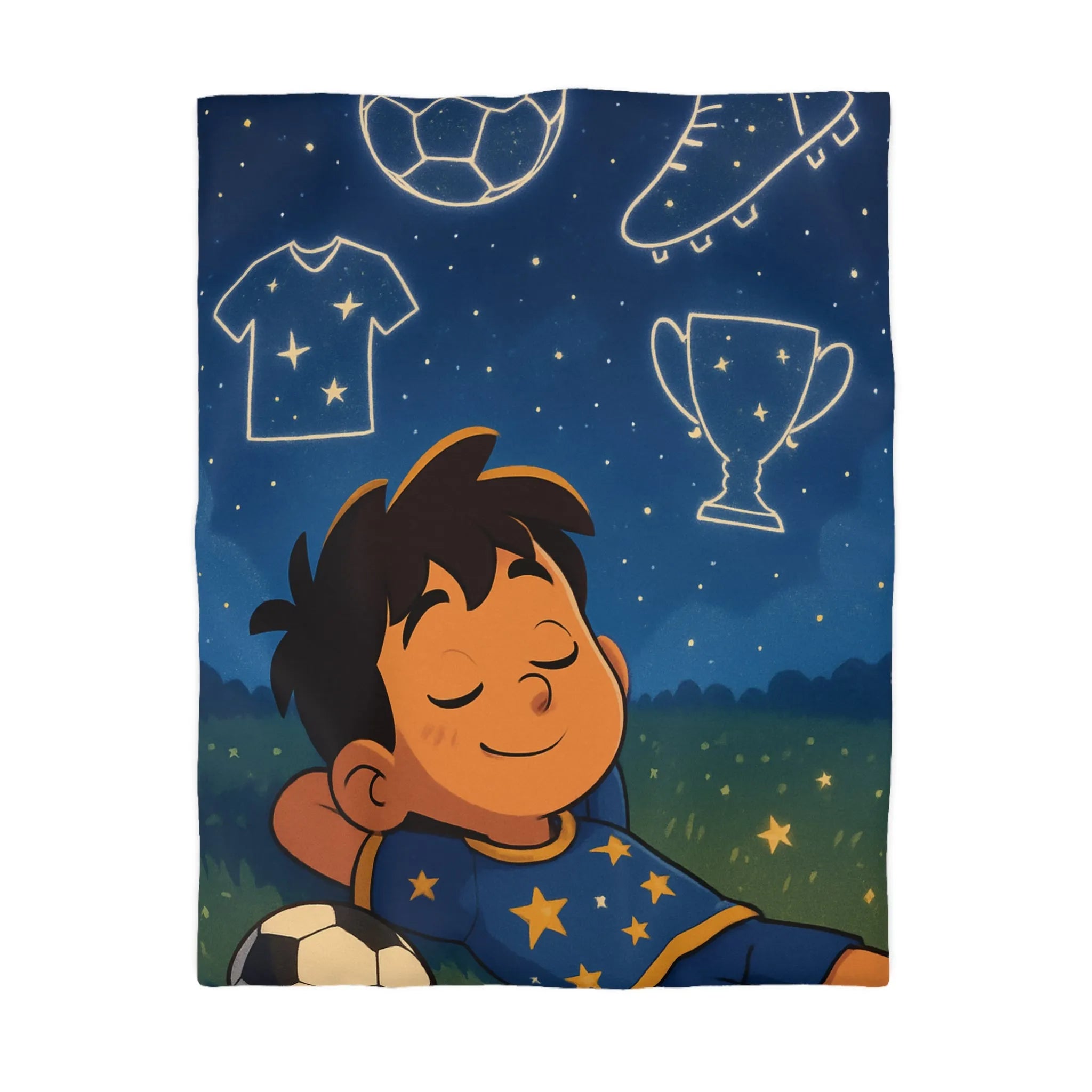 Housse de couette enfant ciel étoilé foot rêveur avec motifs sportifs inspirants