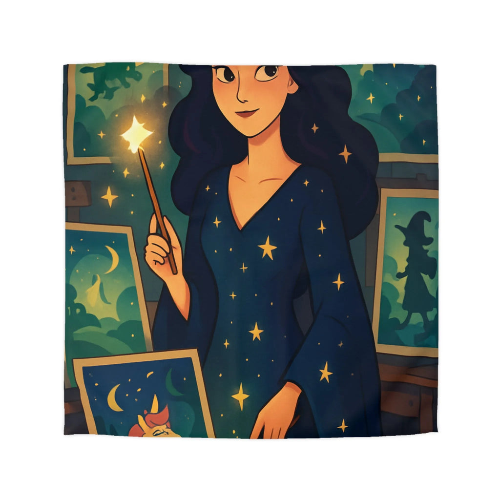 Housse de couette magique avec motif étoilé et créatures fantastiques pour chambre féérique