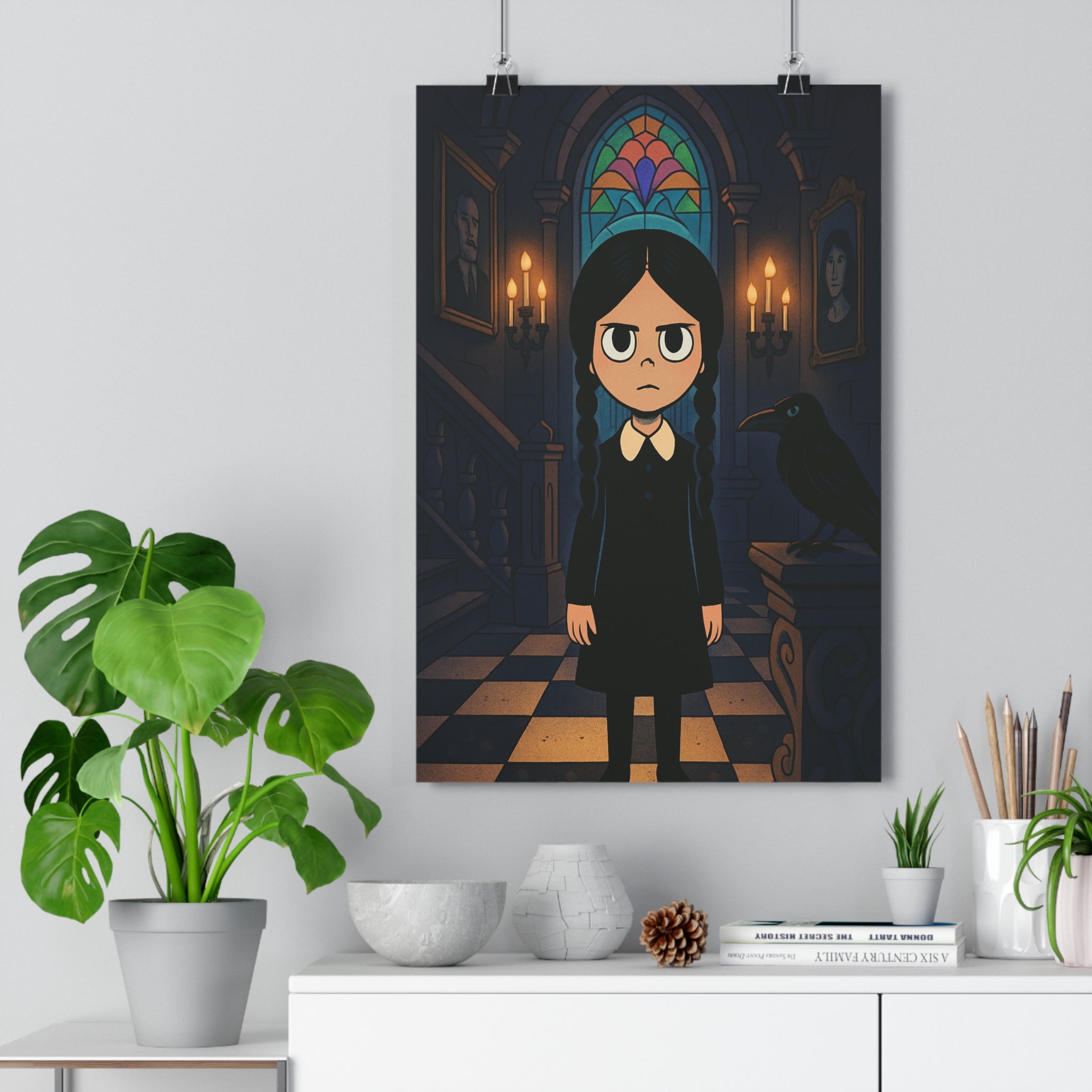 Poster décoratif gothique sombre animé fille mystère corbeau manoir salon chambre art qualité qualité