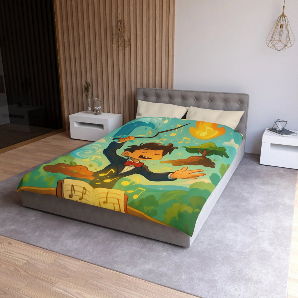 Housse de couette magique avec chef d'orchestre et notes musicales colorées animées