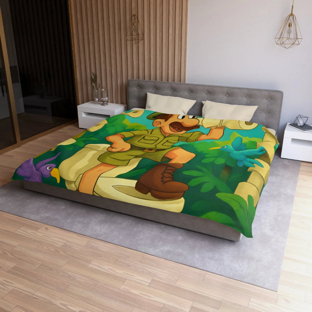 Housse de Couette Jungle Aventure avec Animaux aux Couleurs Vives et Drôle Explorateur