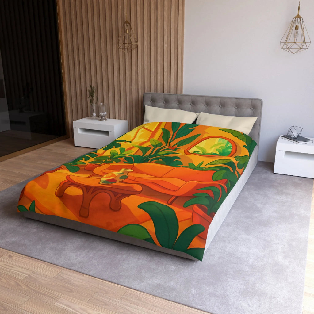 Housse de couette avec motif jungle moderne, ambiance chaleureuse et couleurs éclatantes