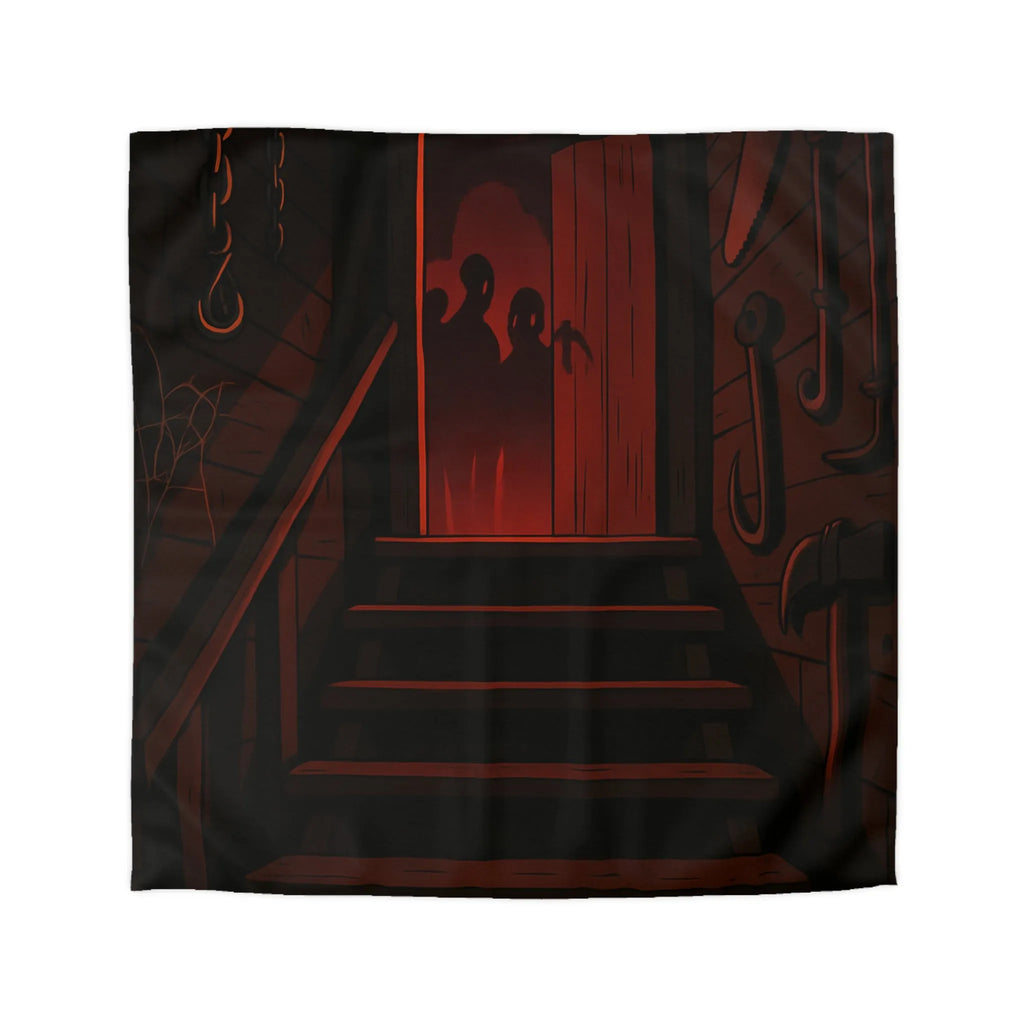 Ambiance Sombre et Mystérieuse avec Silhouettes et Éclat Rouge dans un Sous-Sol