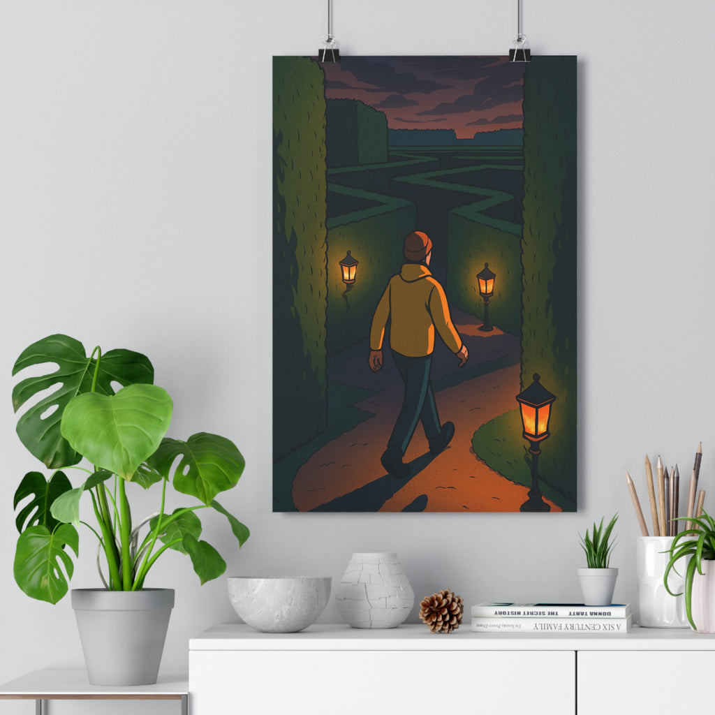 Poster décoratif cartoon vert orange mystérieux énigmatique salon chambre art labyrinthe lumière veste qualité