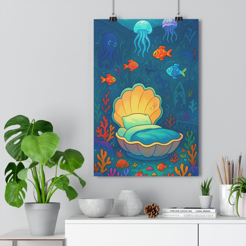 Poster décoratif chambre enfant féerique sousmarin bleu magique fantaisie coloré apaisant moderne 30x46 qualité