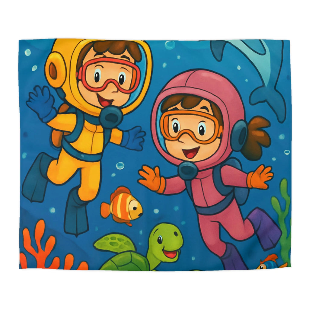 Housse de couette ludique pour enfant avec plongeurs et animaux marins multicolores