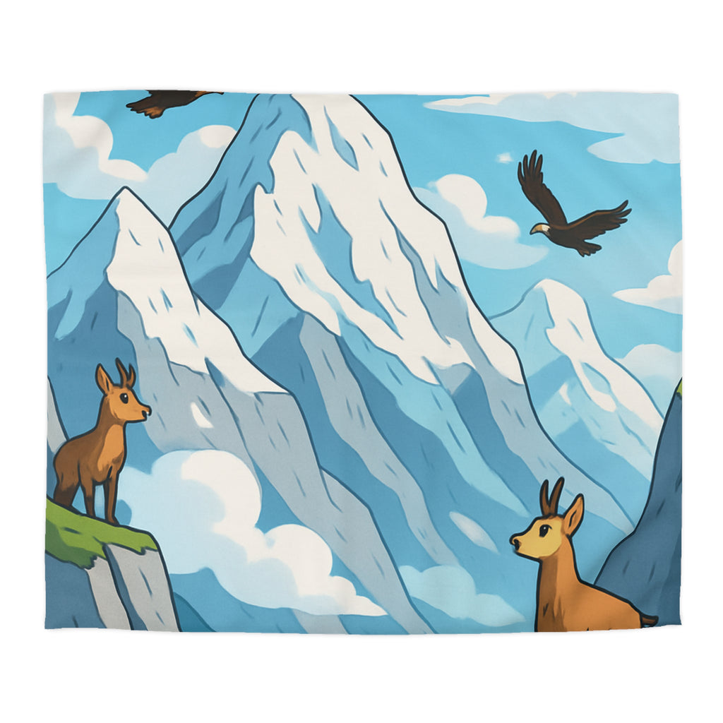 Housse de couette montagne avec aigles majestueux et bouquetins en pleine nature